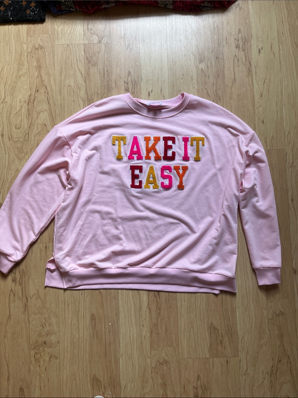 Pink 'Take It Easy' Embroidered Sweatshirt